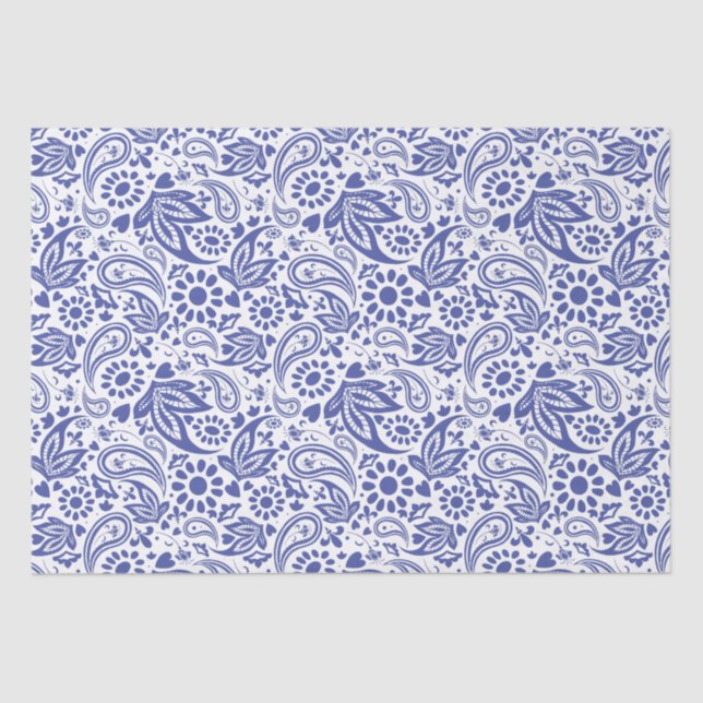 Papel De Seda Patrón azul de paisley blanco azul Bonito de Moda  (Anverso)