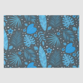 Papel De Seda Patrón azul exótico de hojas y flores tropicales 