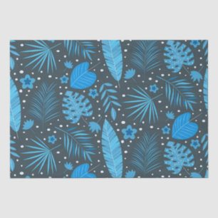 Papel De Seda Patrón azul exótico de hojas y flores tropicales 