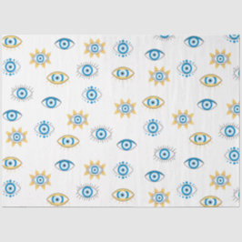 Papel De Seda Patrón azul, oro y blanco de Mati de ojos griegos