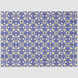 Papel De Seda Patrón azul y amarillo de mosaicos mediterráneos