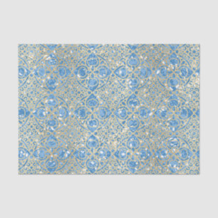 Papel De Seda Patrón azul y dorado