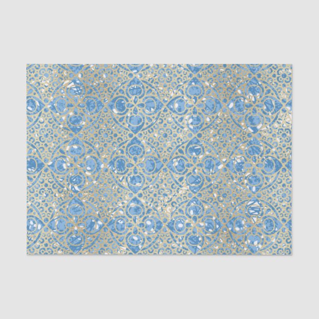 Papel De Seda Patrón azul y dorado (Anverso)