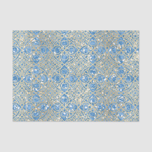 Papel De Seda Patrón azul y oro (Anverso)
