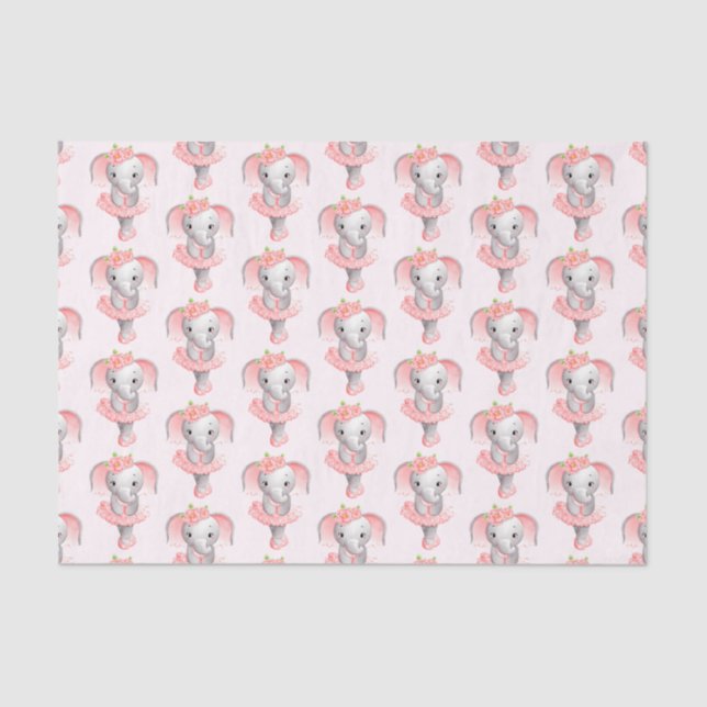 Papel De Seda Patrón Ballerina de Elefante Rosa y Gris (Anverso)