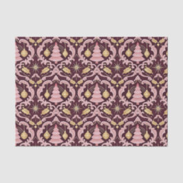 Papel De Seda Patrón Barroco de Navidad en Rosa Rubor y Burdeos
