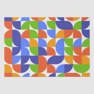 Papel De Seda Patrón Bauhaus de mediados de siglo Azul, Naranja,