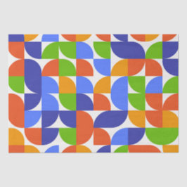 Papel De Seda Patrón Bauhaus Mid Century Azul, Naranja, Verde