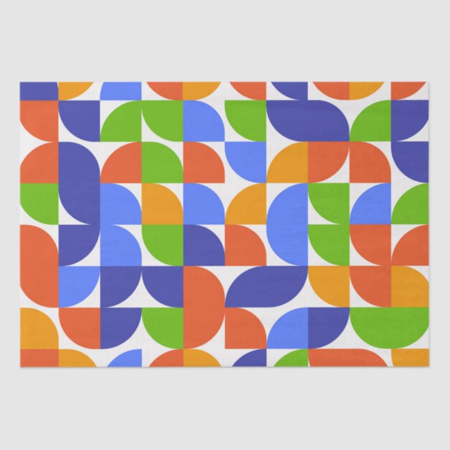 Papel De Seda Patrón Bauhaus Mid Century Azul, Naranja, Verde (Anverso)