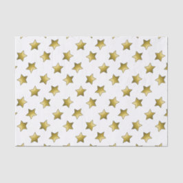 Papel De Seda Patrón blanco elegante de estrellas doradas