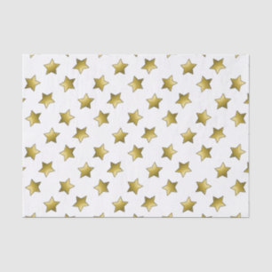 Papel De Seda Patrón blanco elegante de estrellas doradas