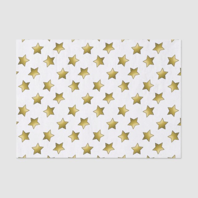 Papel De Seda Patrón blanco elegante de estrellas doradas (Anverso)