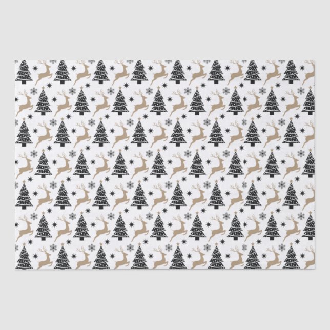 Papel De Seda Patrón blanco y mágico de oro negro (Anverso)