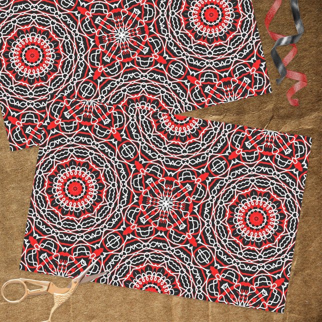 Papel De Seda Patrón blanco y negro rojo bohemio (Subido por el creador)