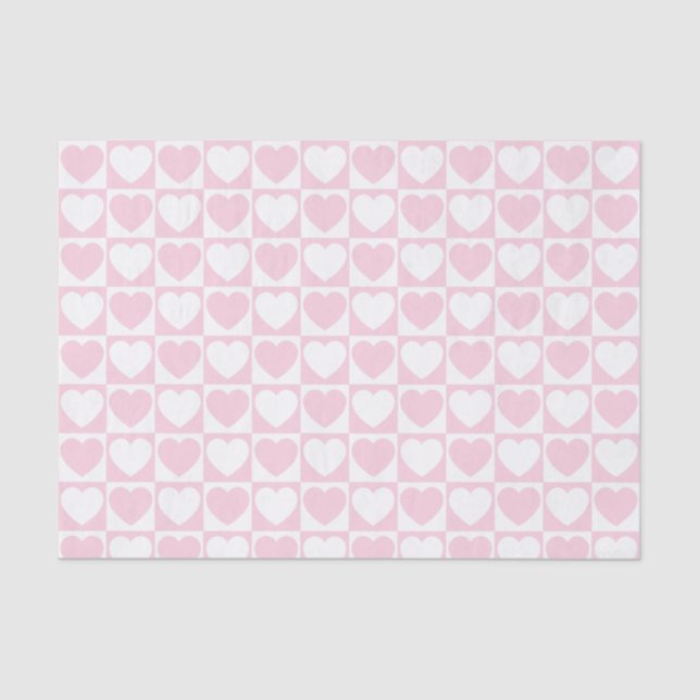 Papel De Seda Patrón blanco y rosa claro con corazones (Anverso)