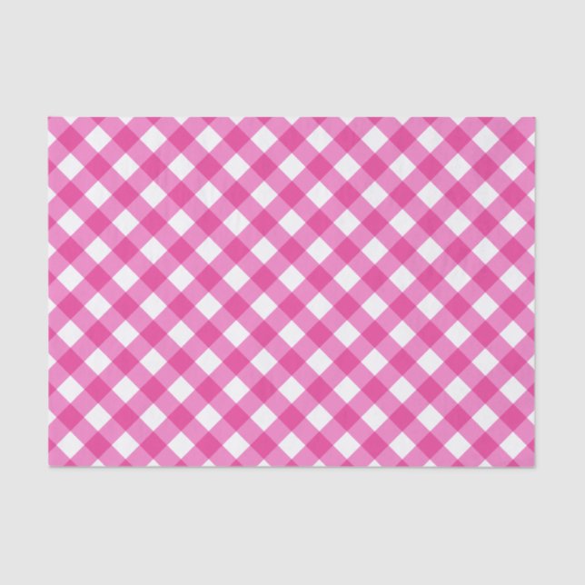 Papel De Seda Patrón Blanco Y Rosa De Gingham (Anverso)
