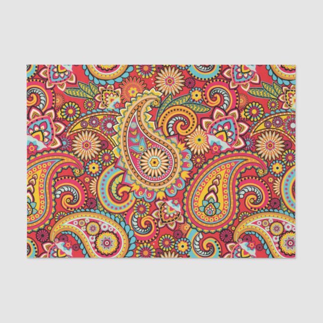 Papel De Seda Patrón bohemio de Floral rojo brillante (Anverso)