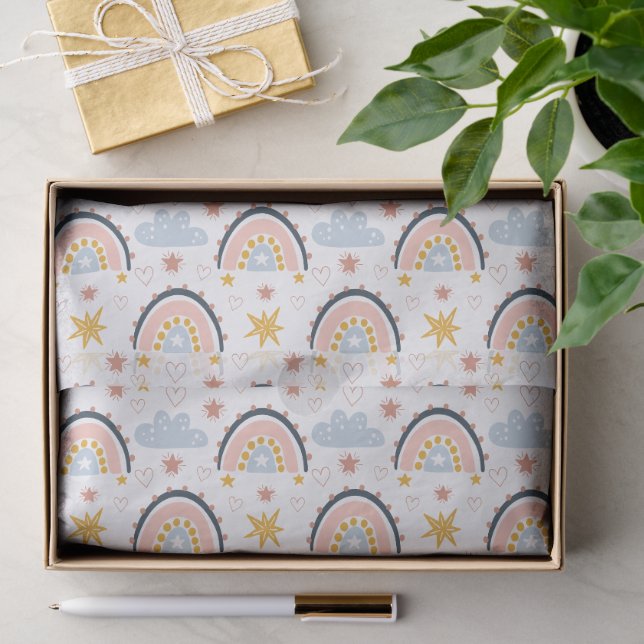 Papel De Seda Patrón Boho Celestial Arcoíris y Explosiones de Es (Regalo )