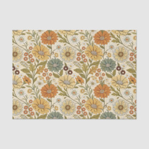 Papel De Seda Patrón boho de flores de margarita amarillas naran
