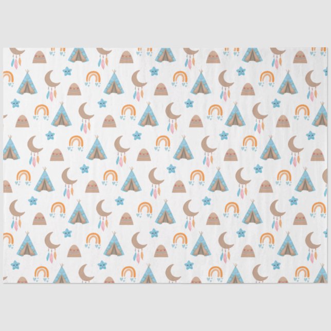 Papel De Seda Patrón Boho Lindo en Blanco (Anverso)