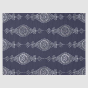 Papel De Seda Patrón boho resumido azul y plateado de la marina