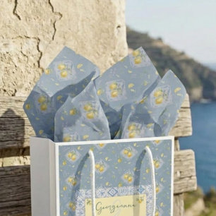 Papel De Seda Patrón Botánico Acuarela Italiano Azul de Limón