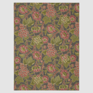Papel De Seda Patrón Botánico Antiguo de Flores Rojas y Uvas