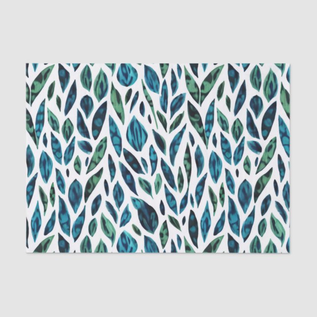 Papel De Seda Patrón botánico azul y verde (Anverso)