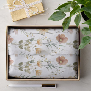 Papel De Seda Patrón Botánico Boho de Flores Silvestres con Acua