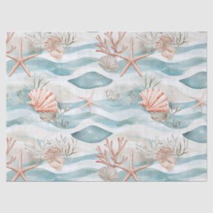 Papel De Seda Patrón Botánico Costero Aqua Coral