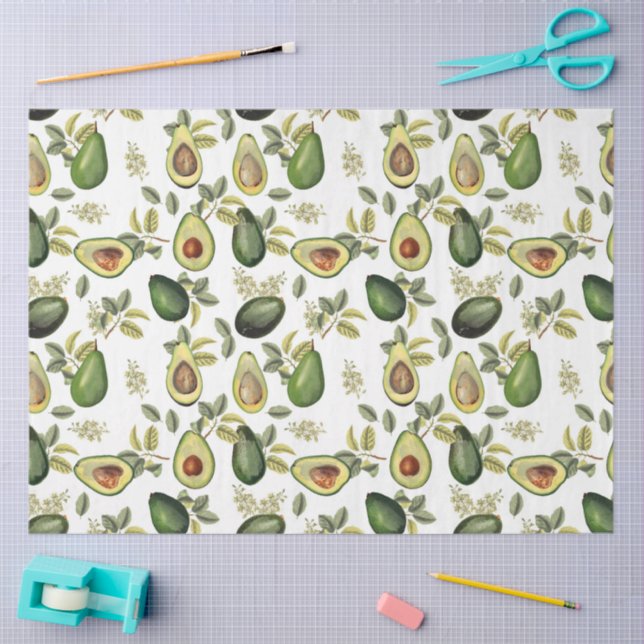 Papel De Seda Patrón botánico de aguacate acuarela (Artesanía)