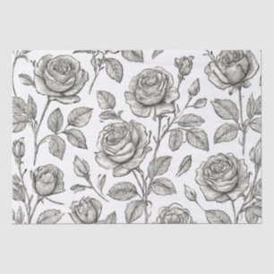 Papel De Seda Patrón Botánico de Arte de Línea de Rosa Vintage