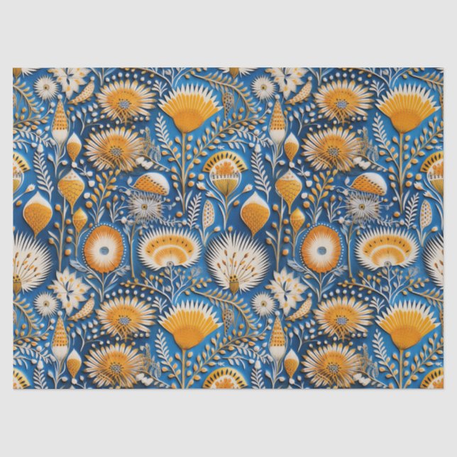 Papel De Seda Patrón botánico de aves exóticas Chinoiserie (2) (Anverso)