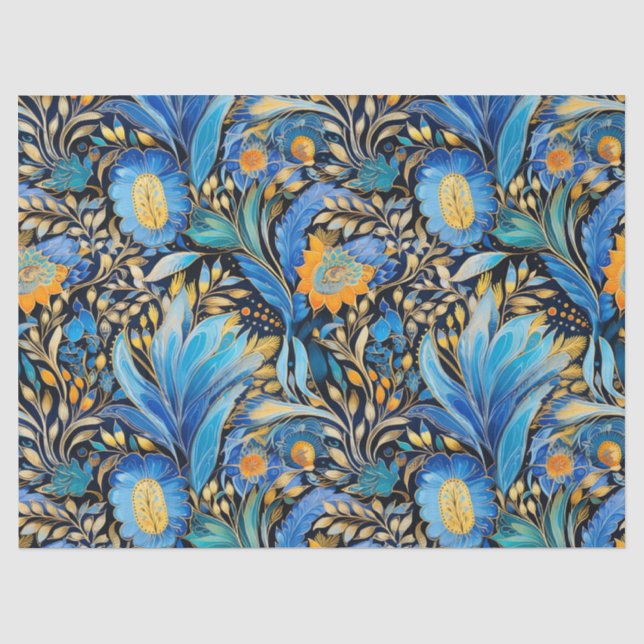 Papel De Seda Patrón botánico de aves exóticas Chinoiserie (3) (Anverso)
