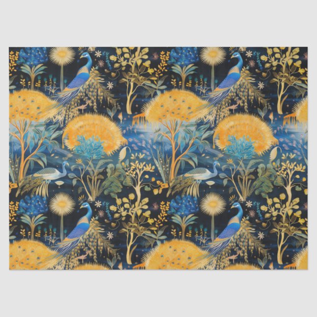 Papel De Seda Patrón Botánico de Aves Exóticas Chinoiserie (5) (Anverso)