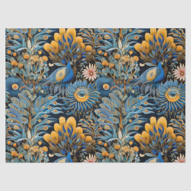 Papel De Seda Patrón botánico de aves exóticas Chinoiserie (7) (Anverso)