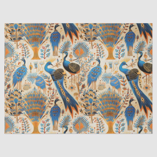 Papel De Seda Patrón botánico de aves exóticas Chinoiserie (8) (Anverso)