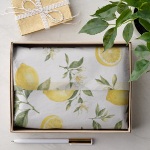 Papel De Seda Patrón Botánico de Flor de Limón en Acuarela Elega
