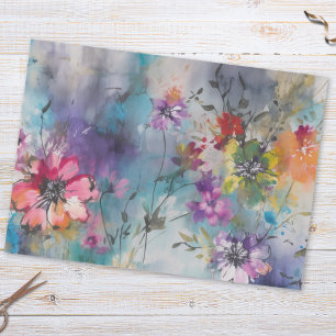 Papel De Seda Patrón botánico de flores silvestres en acuarela c