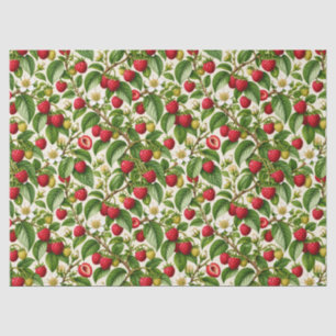 Papel De Seda Patrón Botánico de Frambuesa y Flor