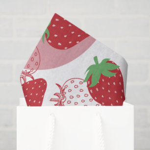 Papel De Seda Patrón Botánico de Fresa Fresca