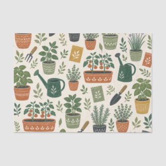 Papel De Seda Patrón Botánico de Hierbas en Macetas y Jardín de 