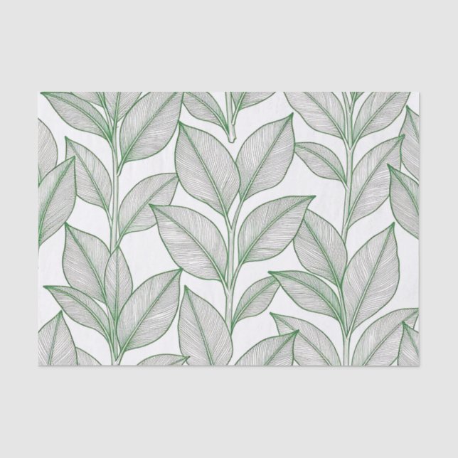 Papel De Seda Patrón Botánico de Hoja de Laurel Verde (Anverso)