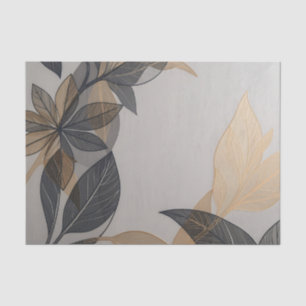 Papel De Seda Patrón Botánico de Hoja Estilizada de Oro Negro El