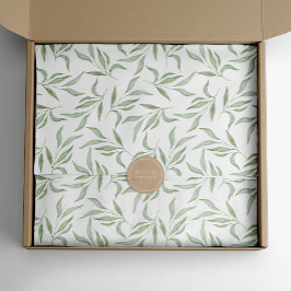 Papel De Seda Patrón botánico de hojas de acuarela verde y blanc