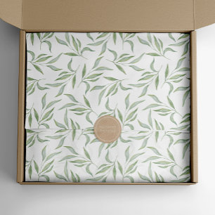 Papel De Seda Patrón botánico de hojas de acuarela verde y blanc