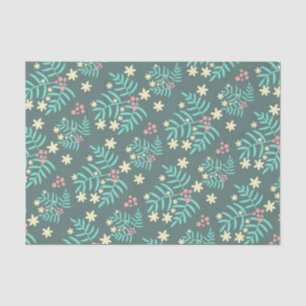 Papel De Seda Patrón Botánico de Hojas y Bayas de Navidad