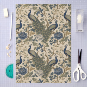Papel De Seda Patrón botánico de pavo real estilo Art Nouveau