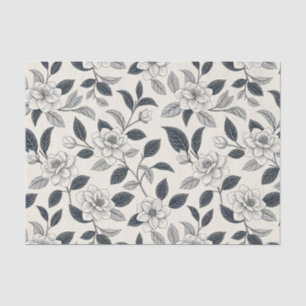Papel De Seda Patrón Botánico Floral Azul Vintage (2)