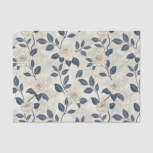 Papel De Seda Patrón Botánico Floral Azul Vintage (3)